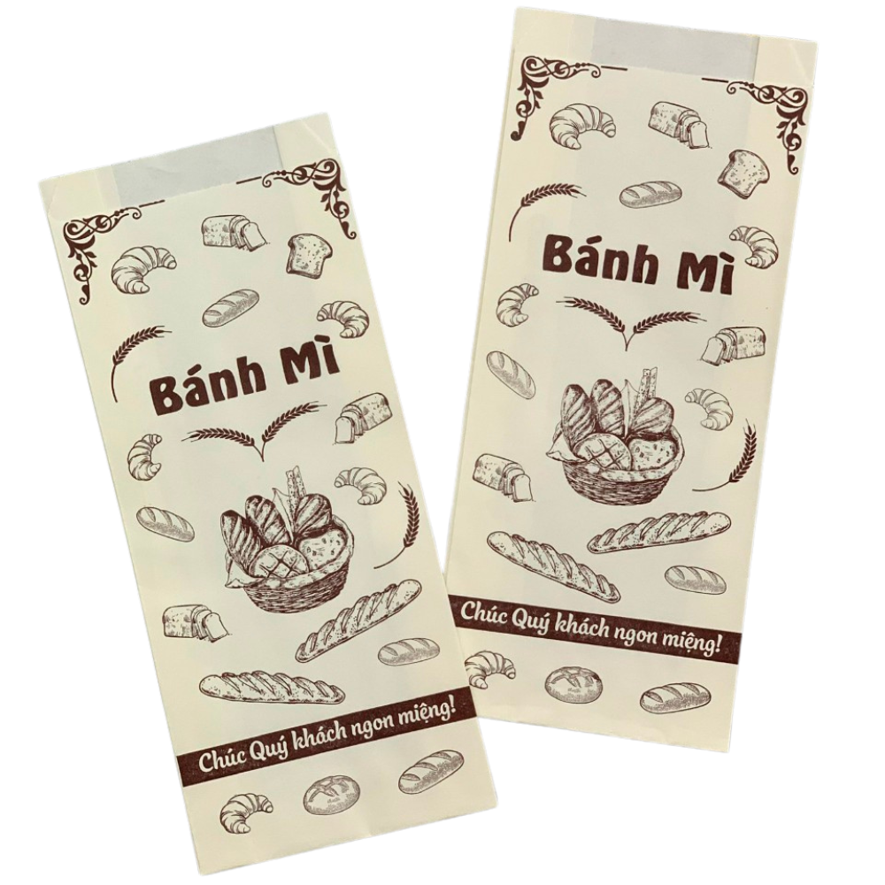  Túi Giấy Bánh Mì In Sẵn - Giấy Trắng - Nhiều Mẫu | Khôi Thịnh 