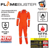 Bộ áo liền quần bảo hộ chống cháy FLAMEBUSTER FR 100% cotton Zip đạt tiêu chuẩn kép của Mỹ, Châu Âu