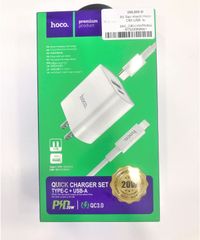 Bộ sạc Hoco C80 chính hãng dành cho iPhone , 2 cổng sạc USB và Type-C (PD 20W), chuẩn PD3.0, sạc nhanh 3A