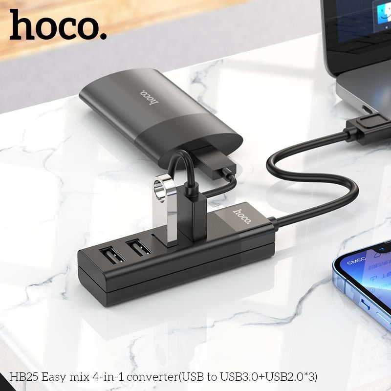 Bộ Chia Cổng USB chính hãng, Hub chuyển Hoco HB25 USB sang 4 cổng USB ( 1 USB 3.0 / 3 USB 2.0 )