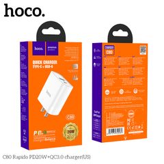 Củ sạc nhanh PD 20W Hoco C80 2 cổng ( USB + Type-C ) 3A, Quick charger 3.0