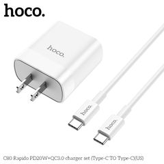 Bộ sạc Hoco C80 chính hãng dành cho iPhone , 2 cổng sạc USB và Type-C (PD 20W), chuẩn PD3.0, sạc nhanh 3A