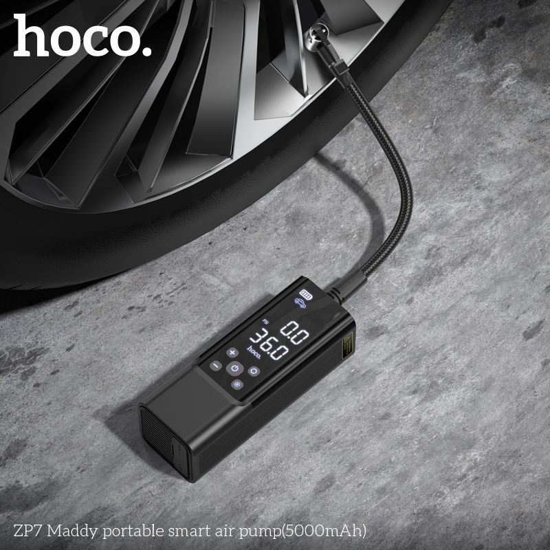 Máy bơm lốp xe, máy bơm không khí thông minh cầm tay Hoco ZP7 Maddy (5000mAh)