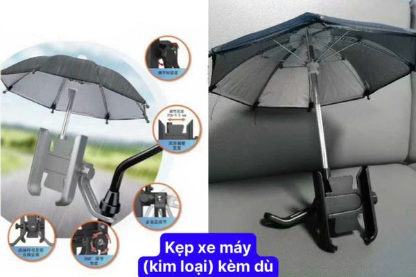 Giá đỡ điện thoại, kẹp xe máy Kim loại M302 kèm Dù , chóng chói che mưa che nắng