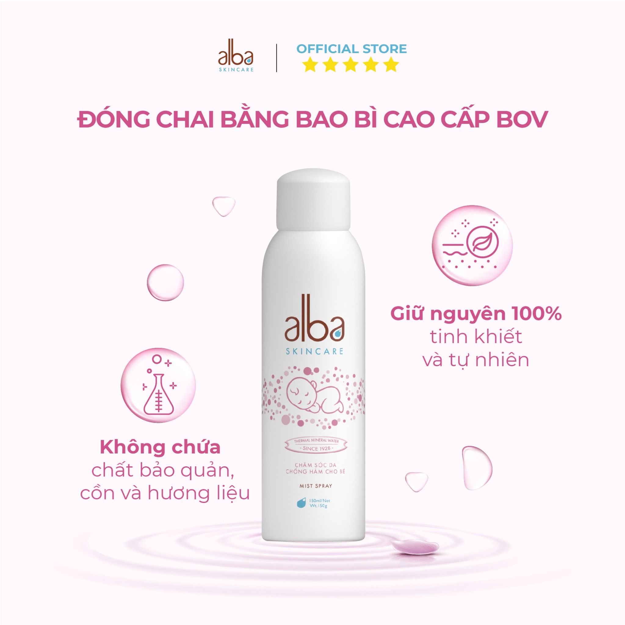 Xịt khoáng trẻ em Alba Skin Care - Chống hăm khô rôm sẩy - An toàn không gây kích ứng 150ml