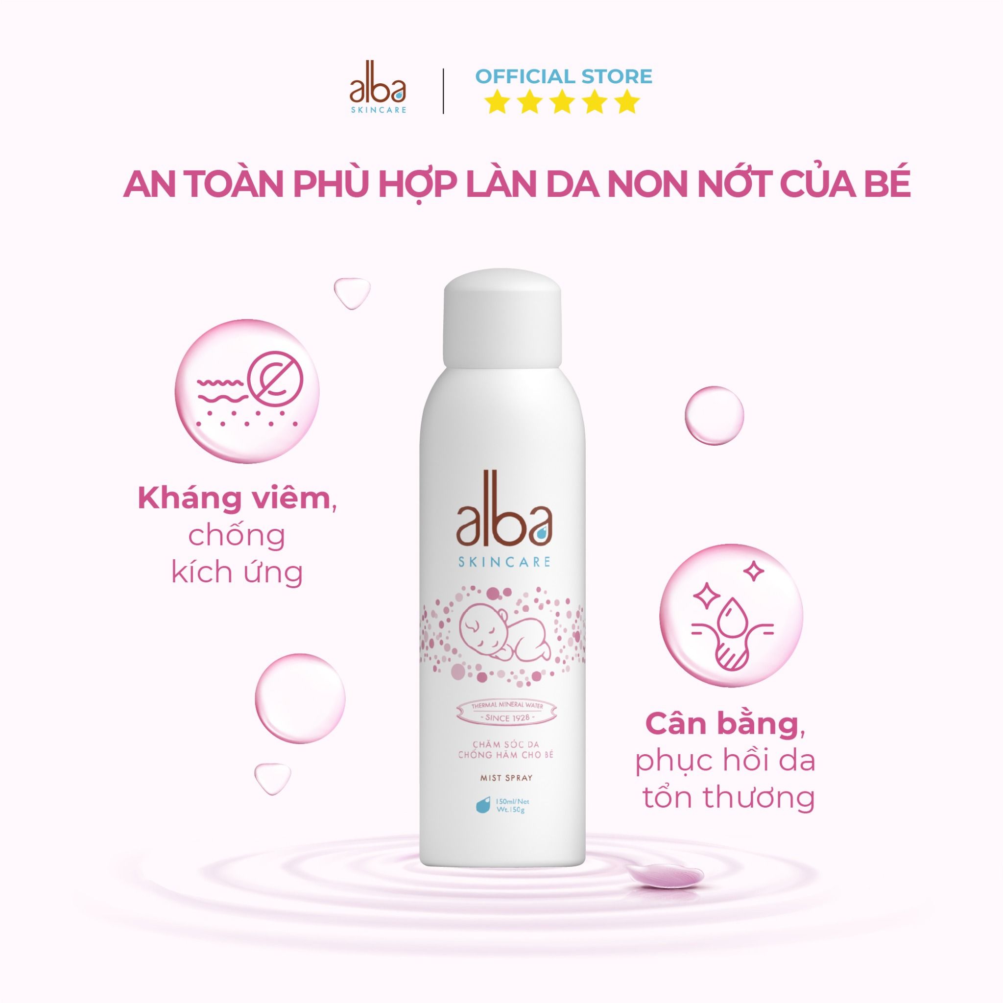 Xịt khoáng trẻ em Alba Skin Care - Chống hăm khô rôm sẩy - An toàn không gây kích ứng 150ml