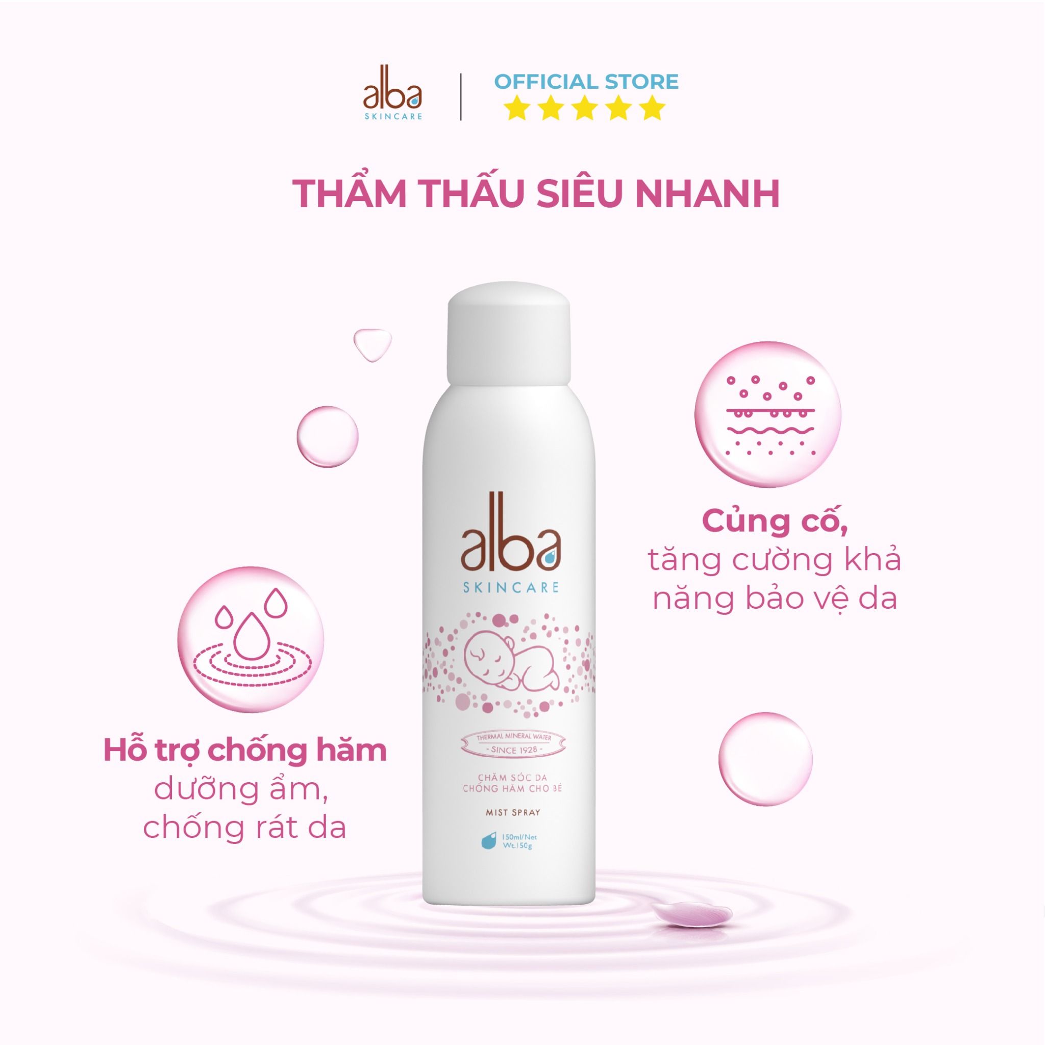 Xịt khoáng trẻ em Alba Skin Care - Chống hăm khô rôm sẩy - An toàn không gây kích ứng 150ml