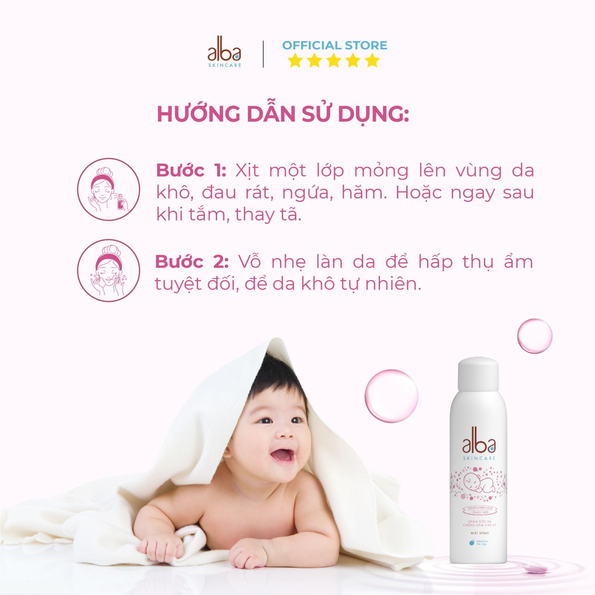 Xịt khoáng trẻ em Alba Skin Care - Chống hăm khô rôm sẩy - An toàn không gây kích ứng 150ml