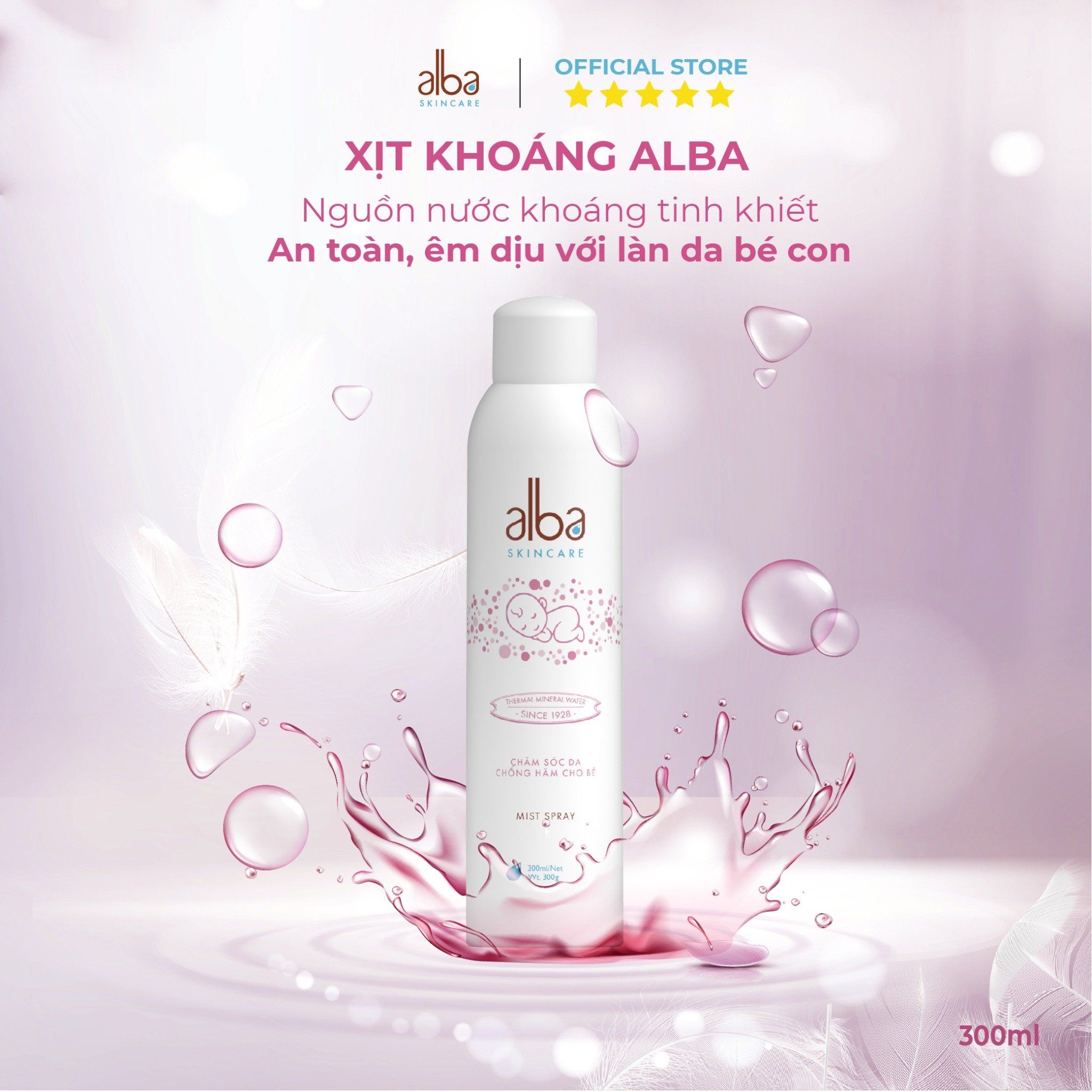 Xịt khoáng trẻ em Alba Skin Care - Chống hăm khô rôm sẩy do bỉm giúp da bé mịn màng - 300ml