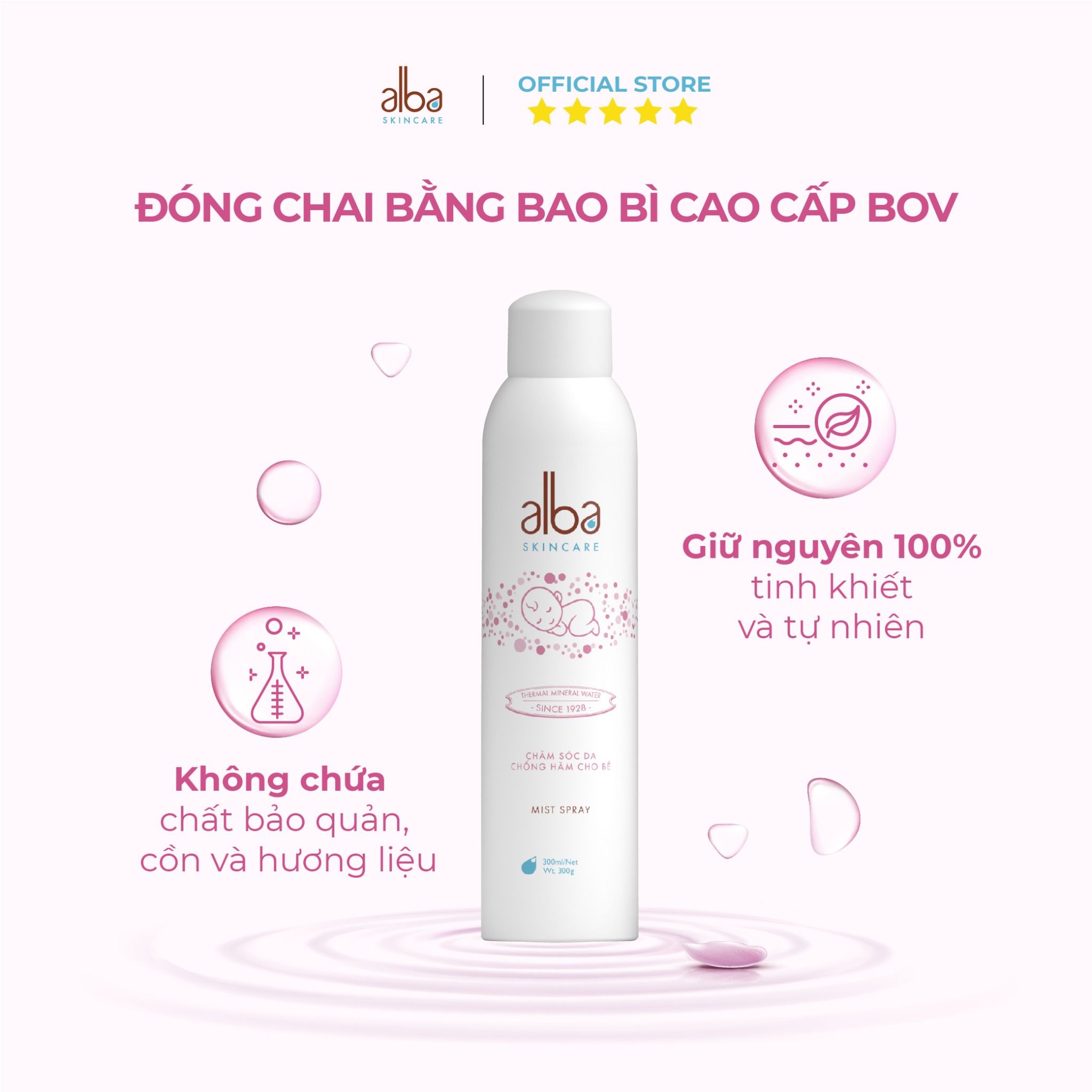 Xịt khoáng trẻ em Alba Skin Care - Chống hăm khô rôm sẩy do bỉm giúp da bé mịn màng - 300ml