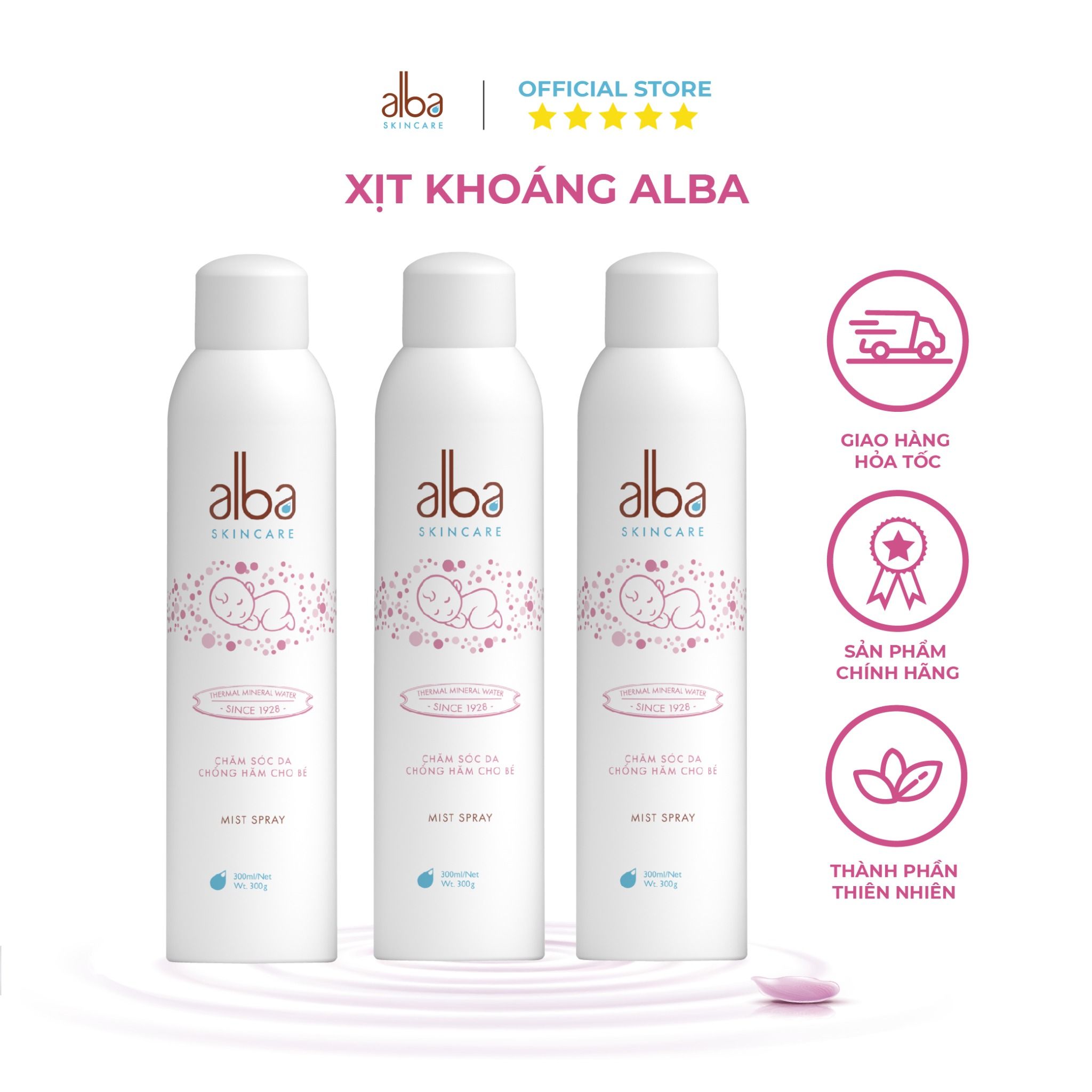 Xịt khoáng trẻ em Alba Skin Care - Chống hăm khô rôm sẩy do bỉm giúp da bé mịn màng - 300ml