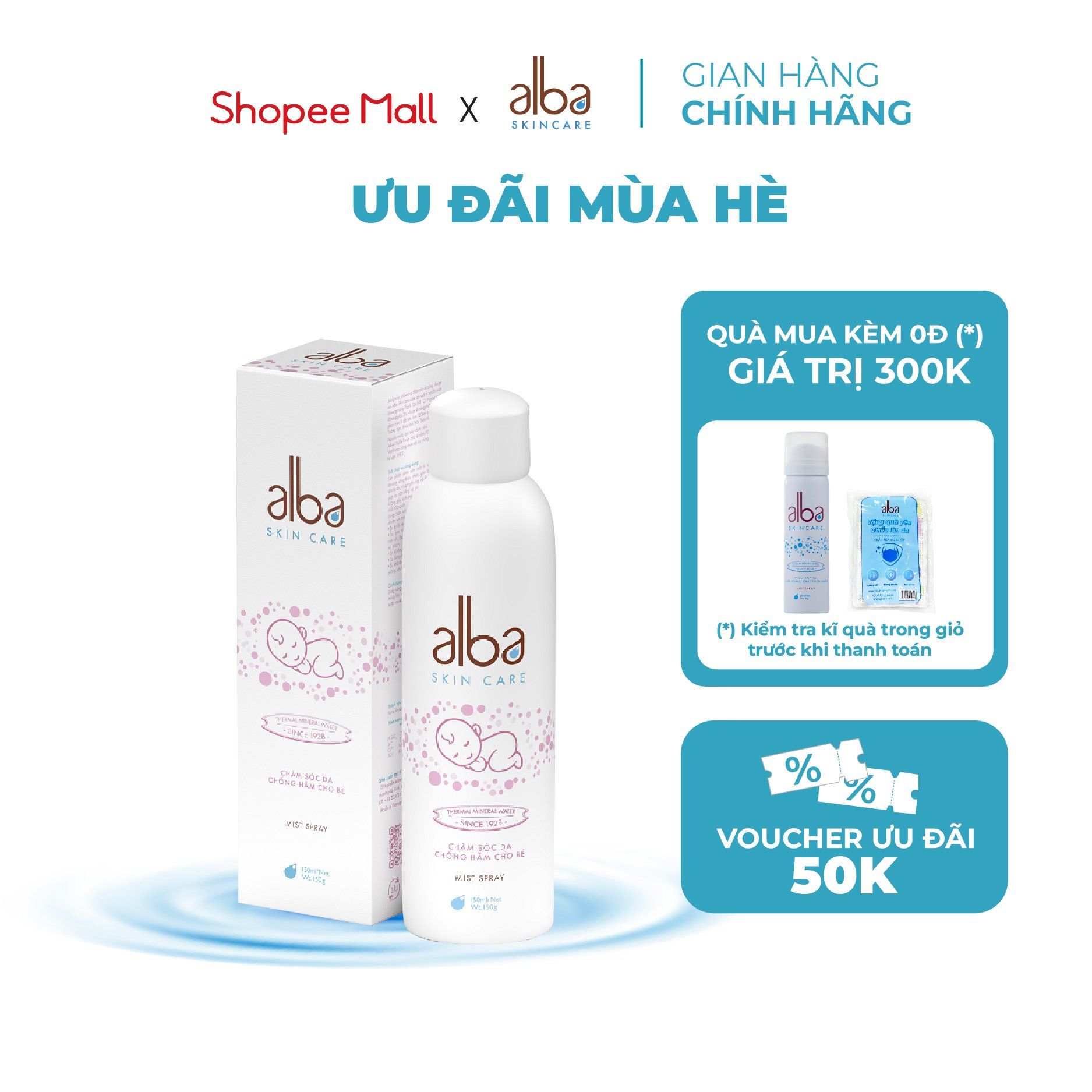 Xịt khoáng trẻ em Alba Skin Care - Chống hăm khô rôm sẩy - An toàn không gây kích ứng 150ml