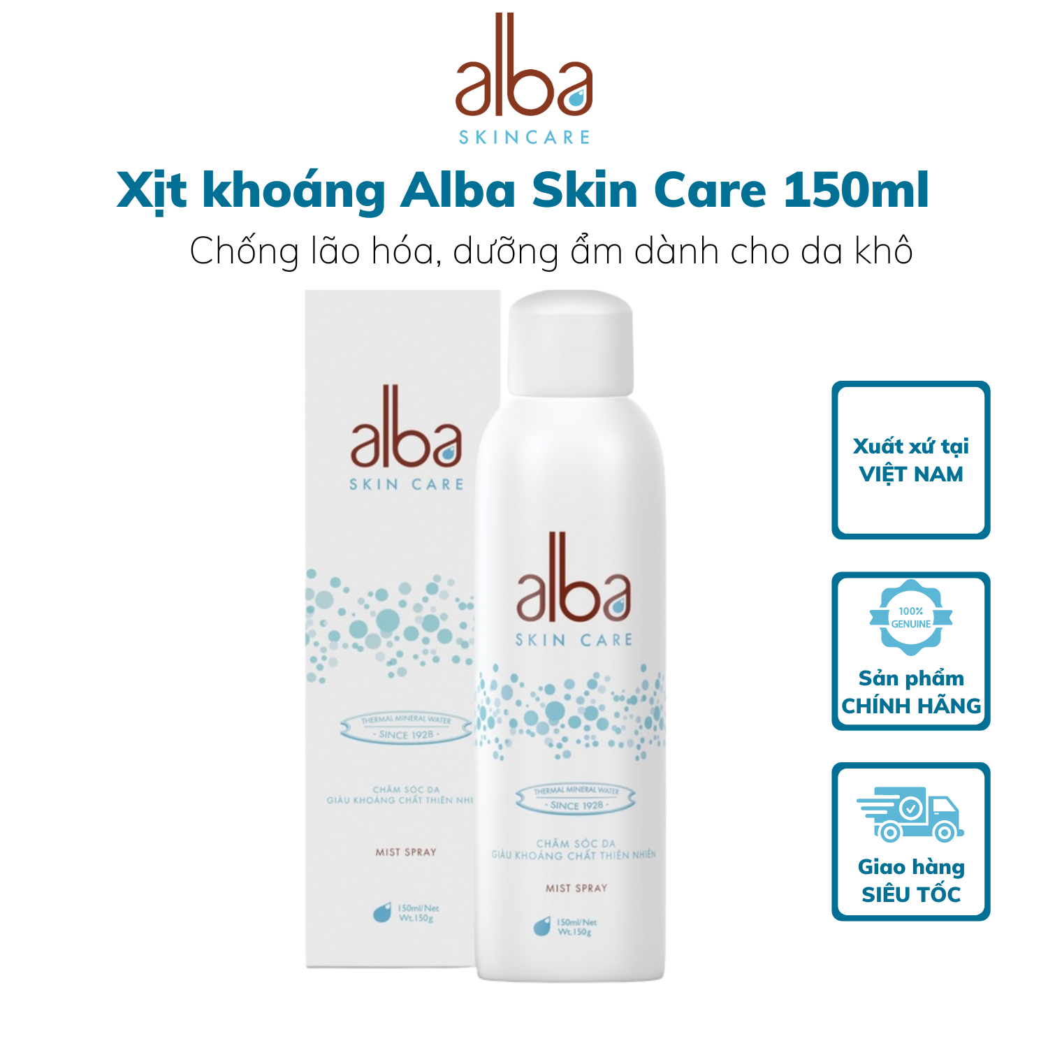 Xịt khoáng Alba Skin Care chống lão hóa dưỡng ẩm 300ml