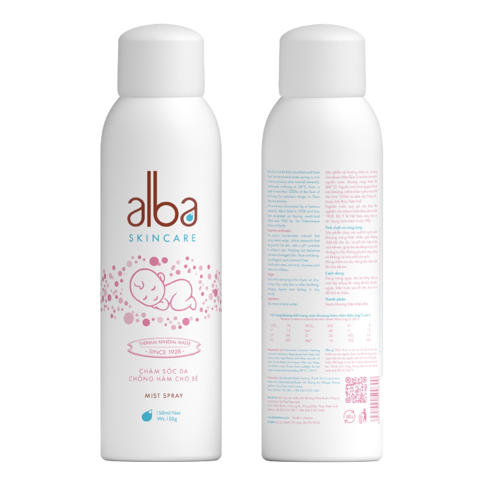 Xịt khoáng trẻ em Alba Skin Care - Chống hăm khô rôm sẩy - An toàn không gây kích ứng 150ml