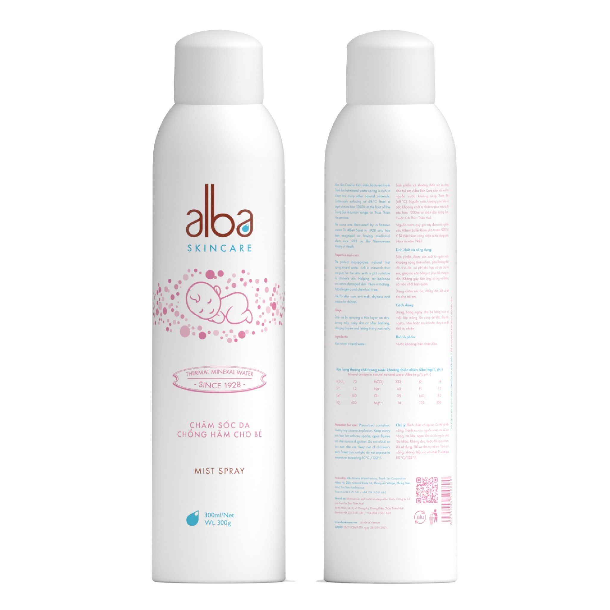 Xịt khoáng trẻ em Alba Skin Care - Chống hăm khô rôm sẩy do bỉm giúp da bé mịn màng - 300ml