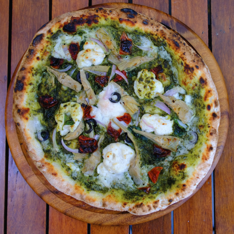 SOURDOUGH PIZZA PESTO ARTICHOKE