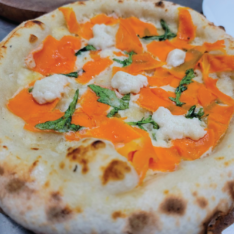 SOURDOUGH PIZZA SMOKED CARROT & ALMOND RICOTTA