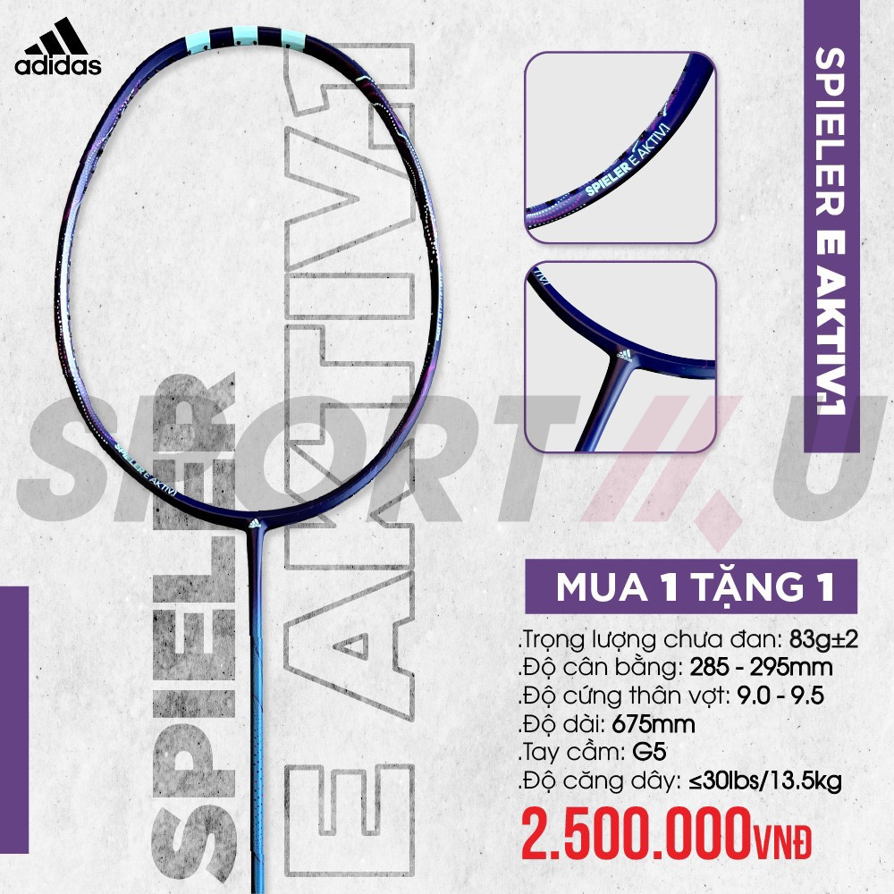 Vợt Cầu Lông Adidas Spieler E Aktiv.1 Victory Xanh Tím - Chính Hãng