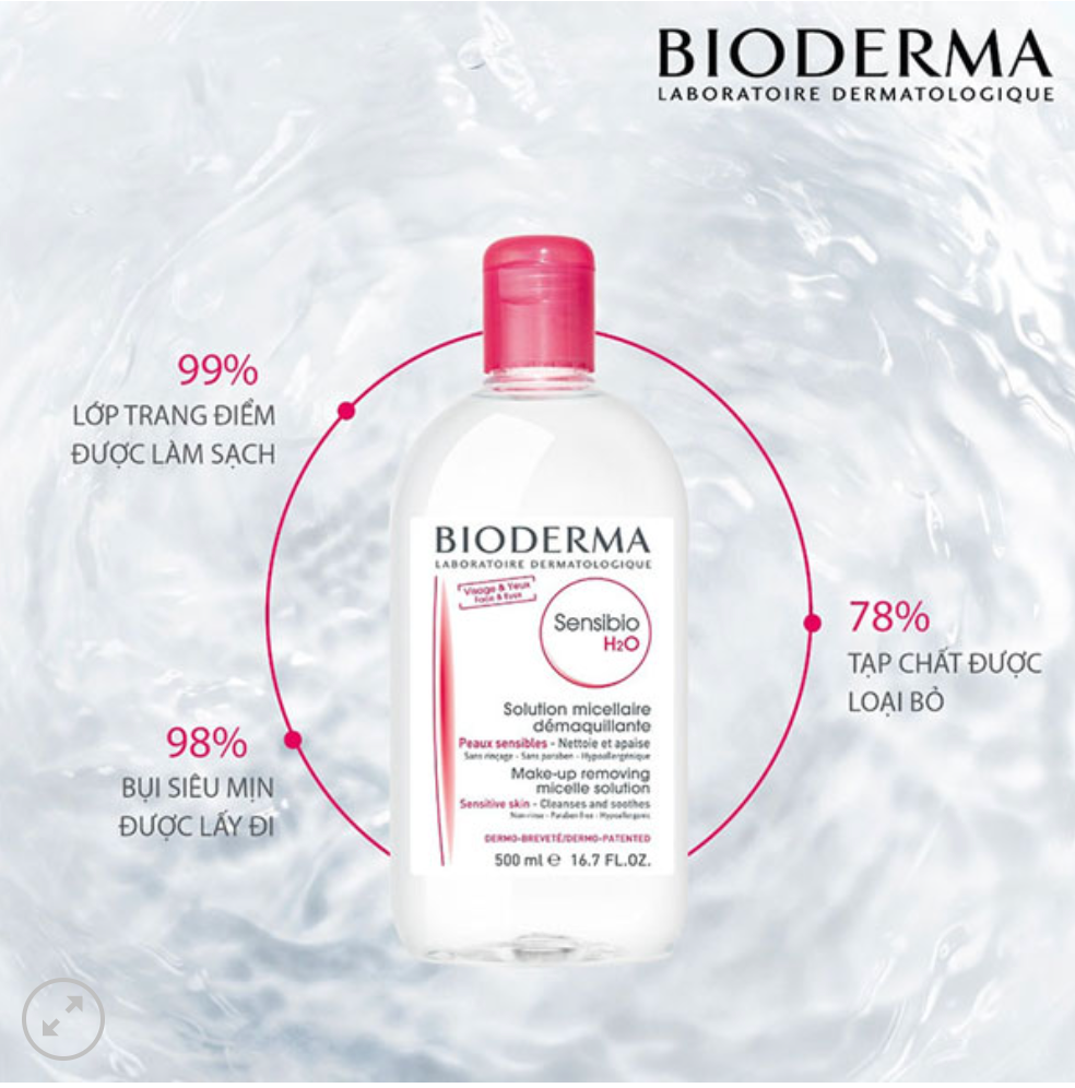 Nước tẩy trang Bioderma hồng dành cho da nhạy cảm 500ml (hàng Pháp)