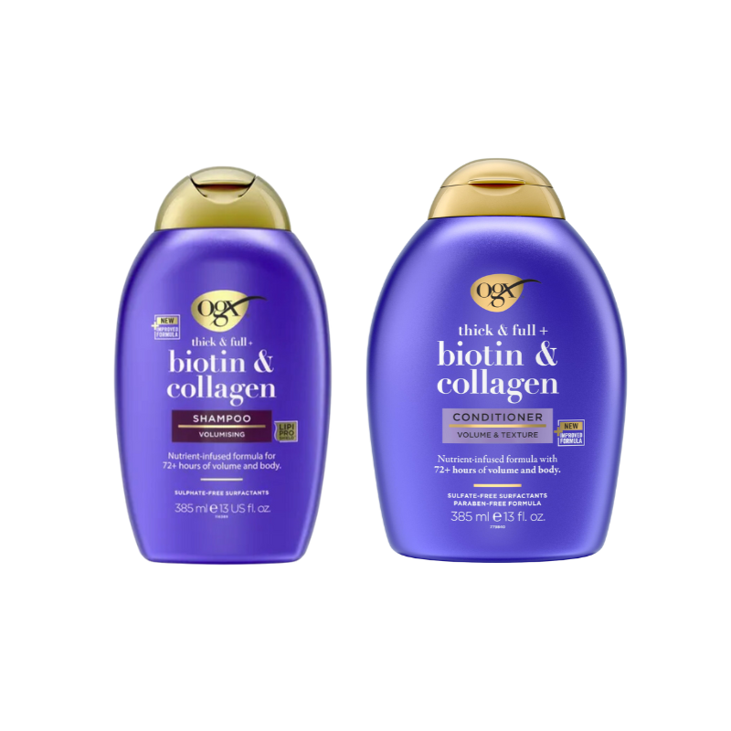 Cặp Gội Xả Làm Dày Tóc OGX Thick & Full + Biotin & Collagen Shampoo 385ml - New Improved Formula