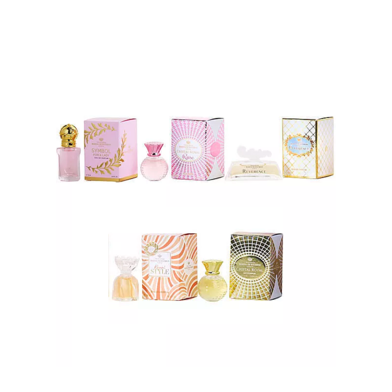 Set Nước Hoa Nữ Mini 5 Chai Marina De Bourbon: Reverence 7.5ml + Cristal Royal Rose 7.5ml + Royal Style 7.5ml + Cristal Royal 7.5ml + Symbol 7.5ml