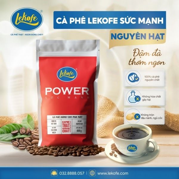 Cà phê Lekofe Sức Mạnh nguyên hạt 1000g
