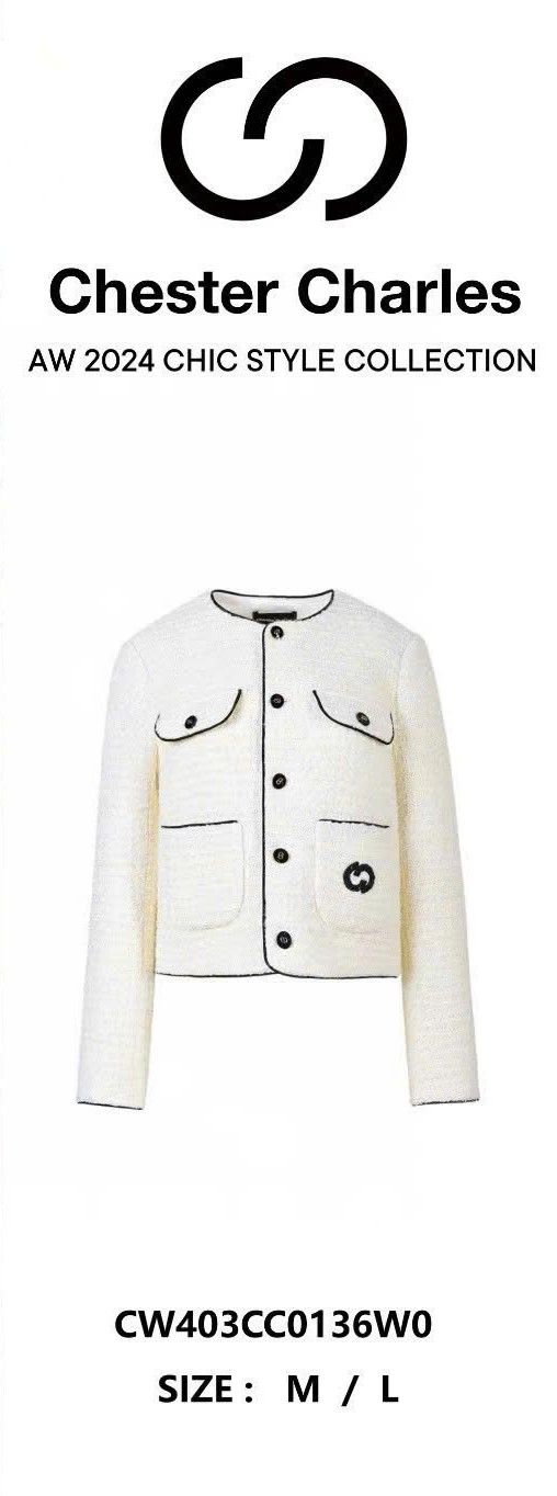 Áo dạ tweed trắng dáng ngắn, 4 túi