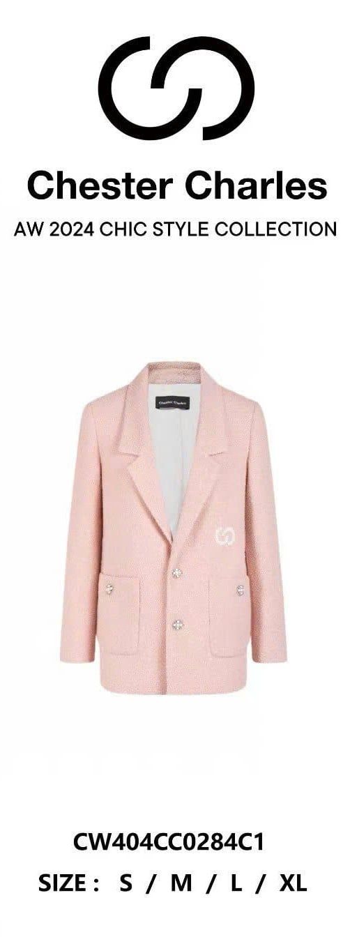 Áo vest tweed hồng cúc CC
