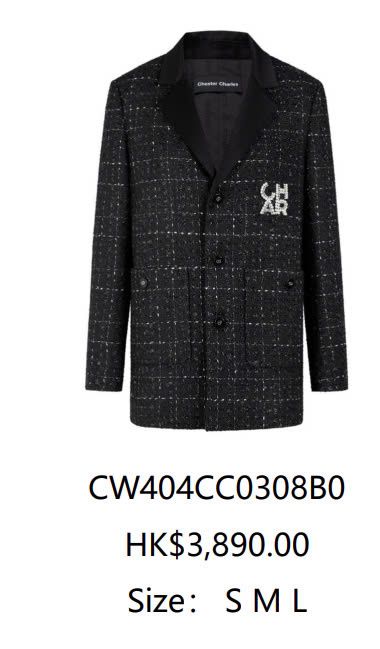 Áo vest dạ tweed đen dài - logo ngọc