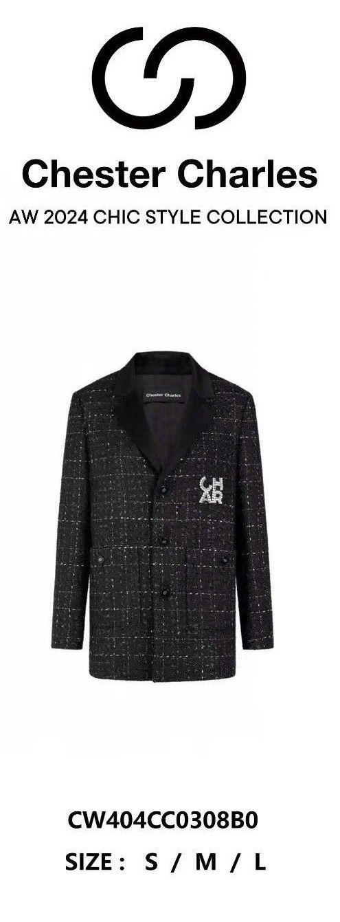 Áo vest dạ tweed đen dài - logo ngọc