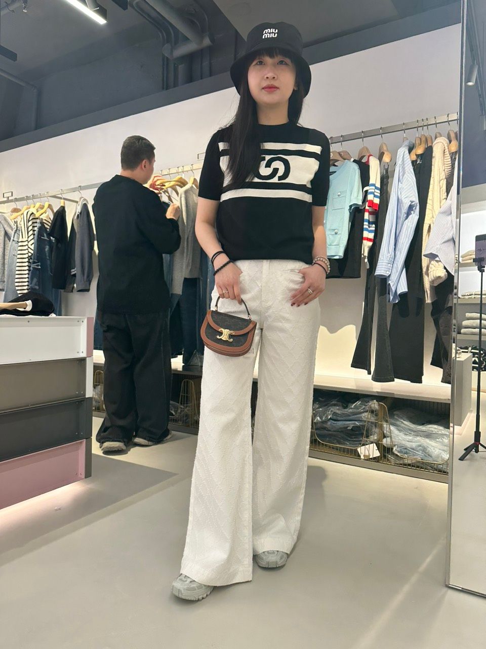 Quần jean trắng caro