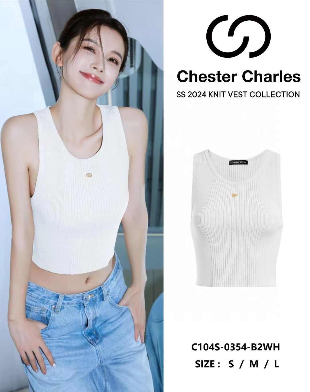 Tank top trắng logo đá vàng