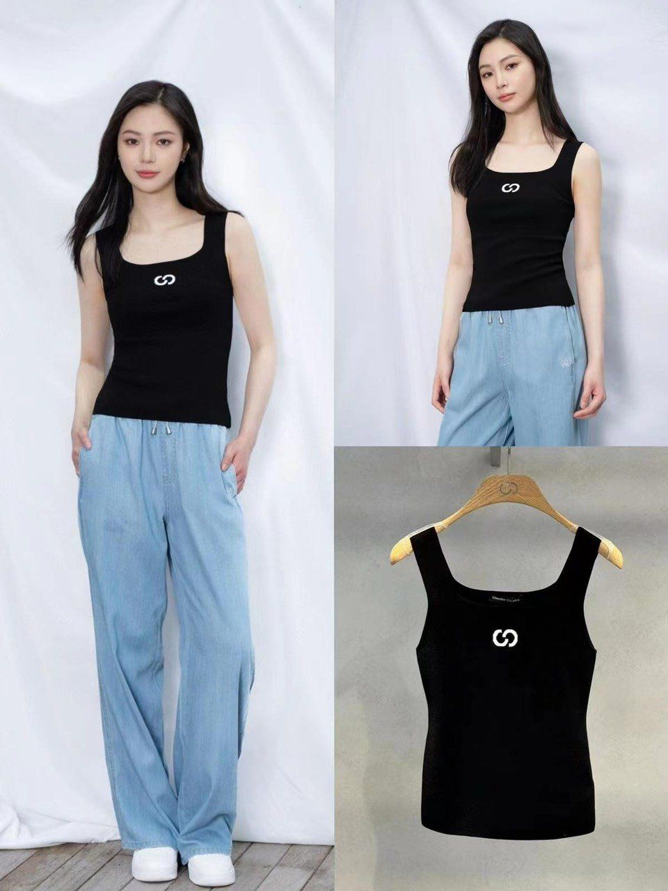 Áo 2 dây đen - logo trắng