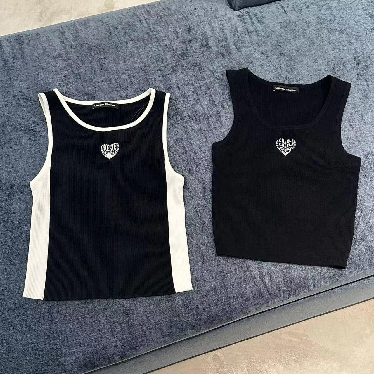 Áo tank top đen tim ngực