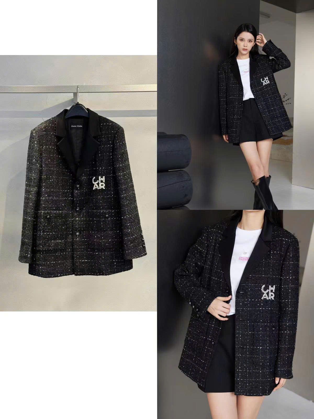 Áo Tweed đen kim tuyến