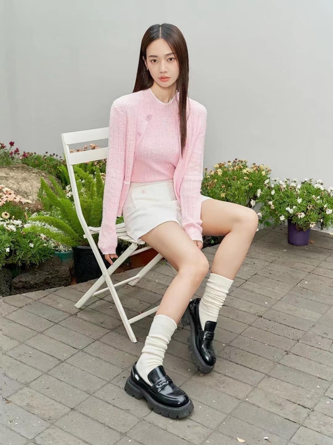 CDG hồng - 2 túi viền trắng