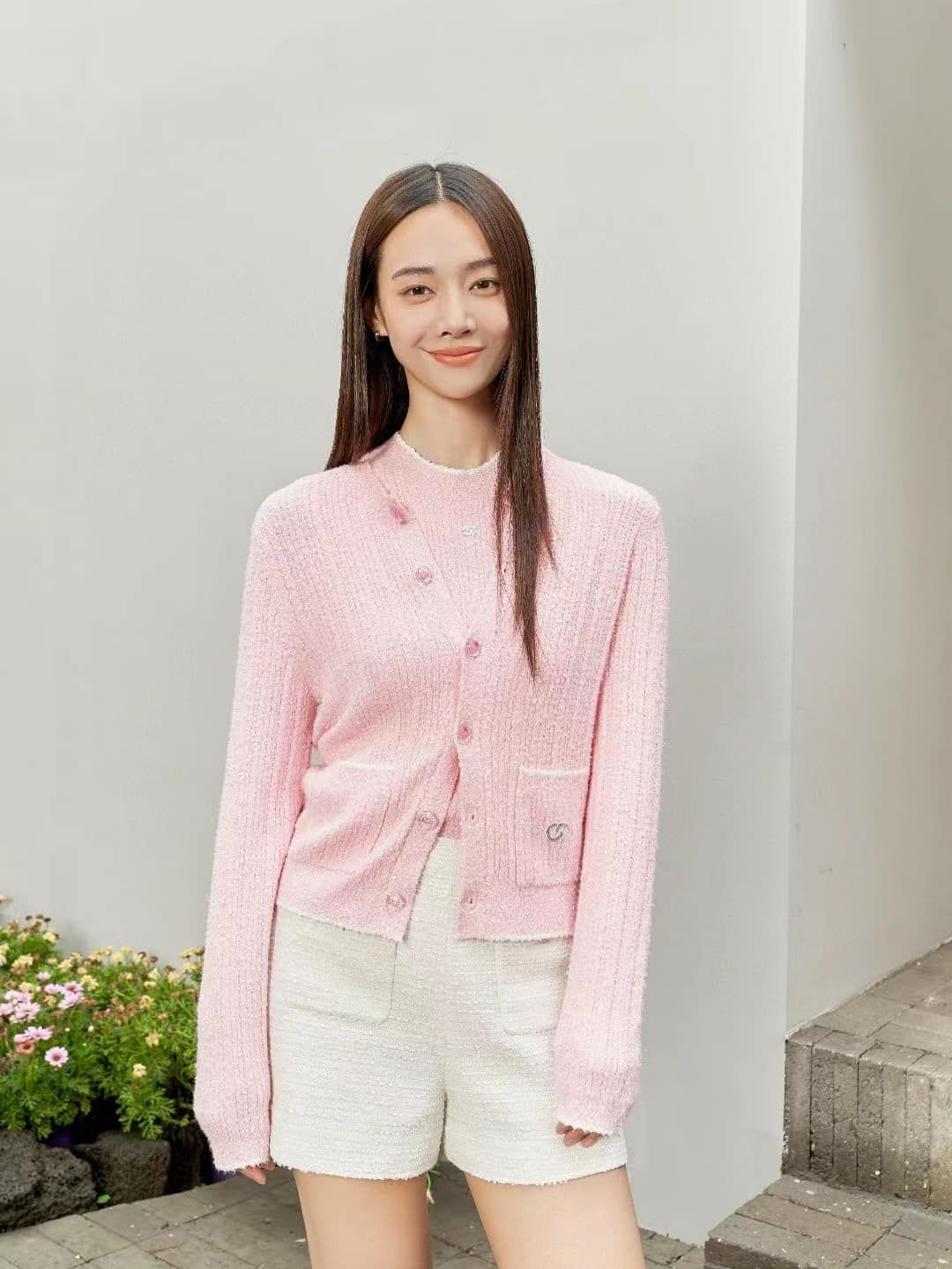 CDG hồng - 2 túi viền trắng