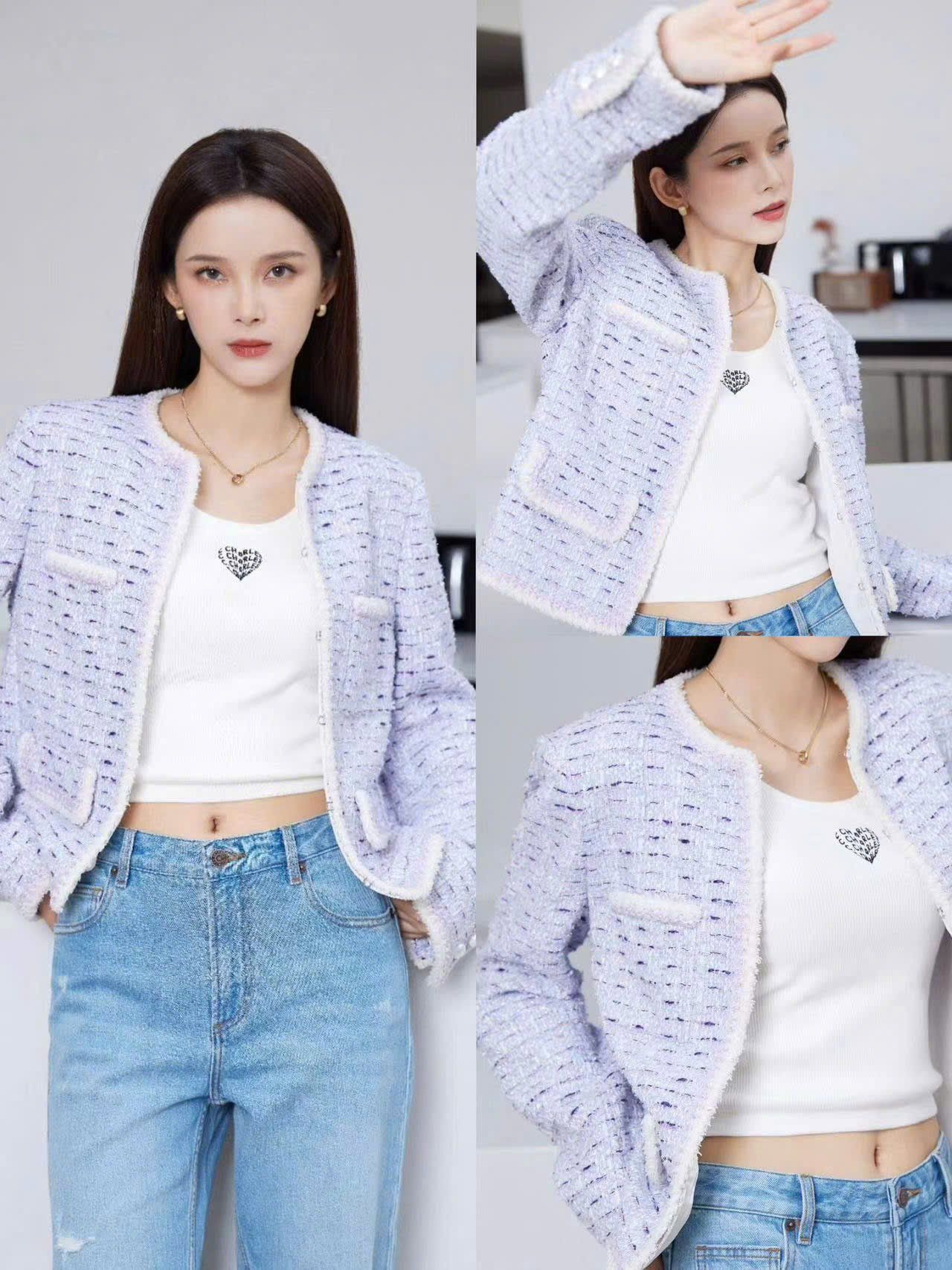 Áo dạ tím pastel
