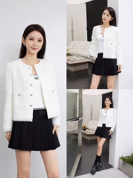 Áo dạ tweed jacket little trắng
