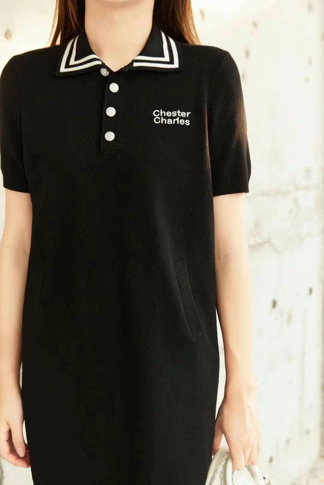 Váy suông cổ polo - 4 cúc bạc