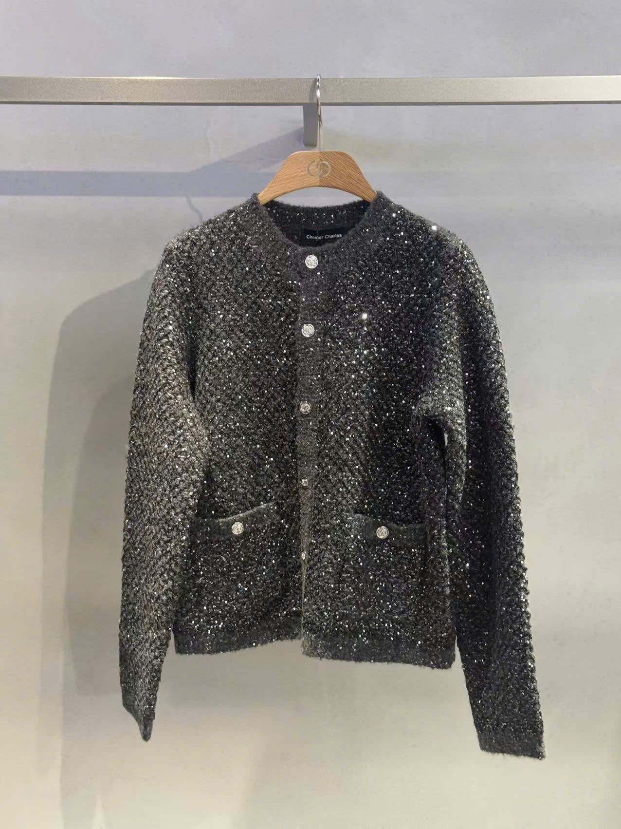 Cadigan Bling đen Xám