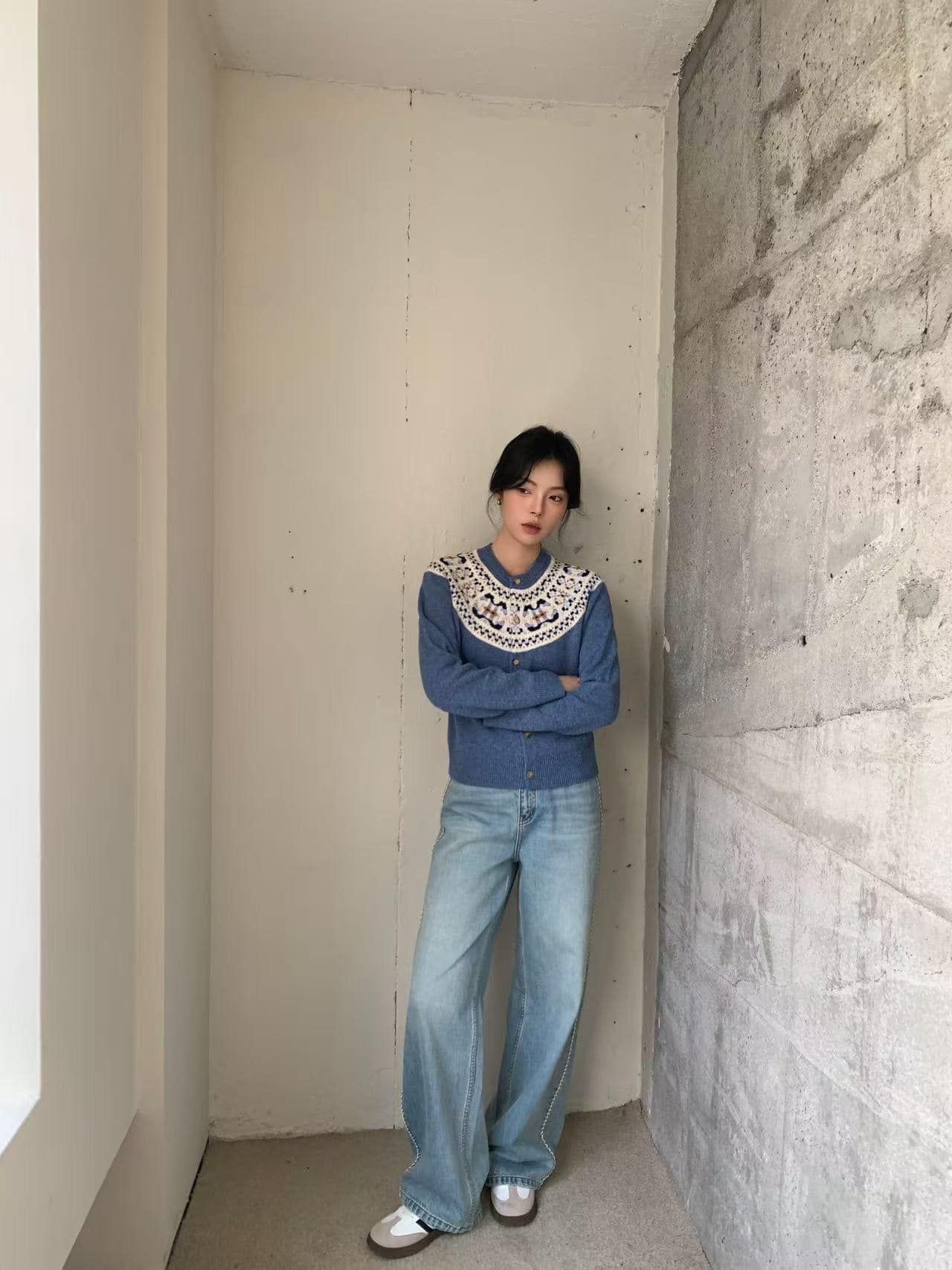 Áo CDG - xanh họa tiết cổ tròn