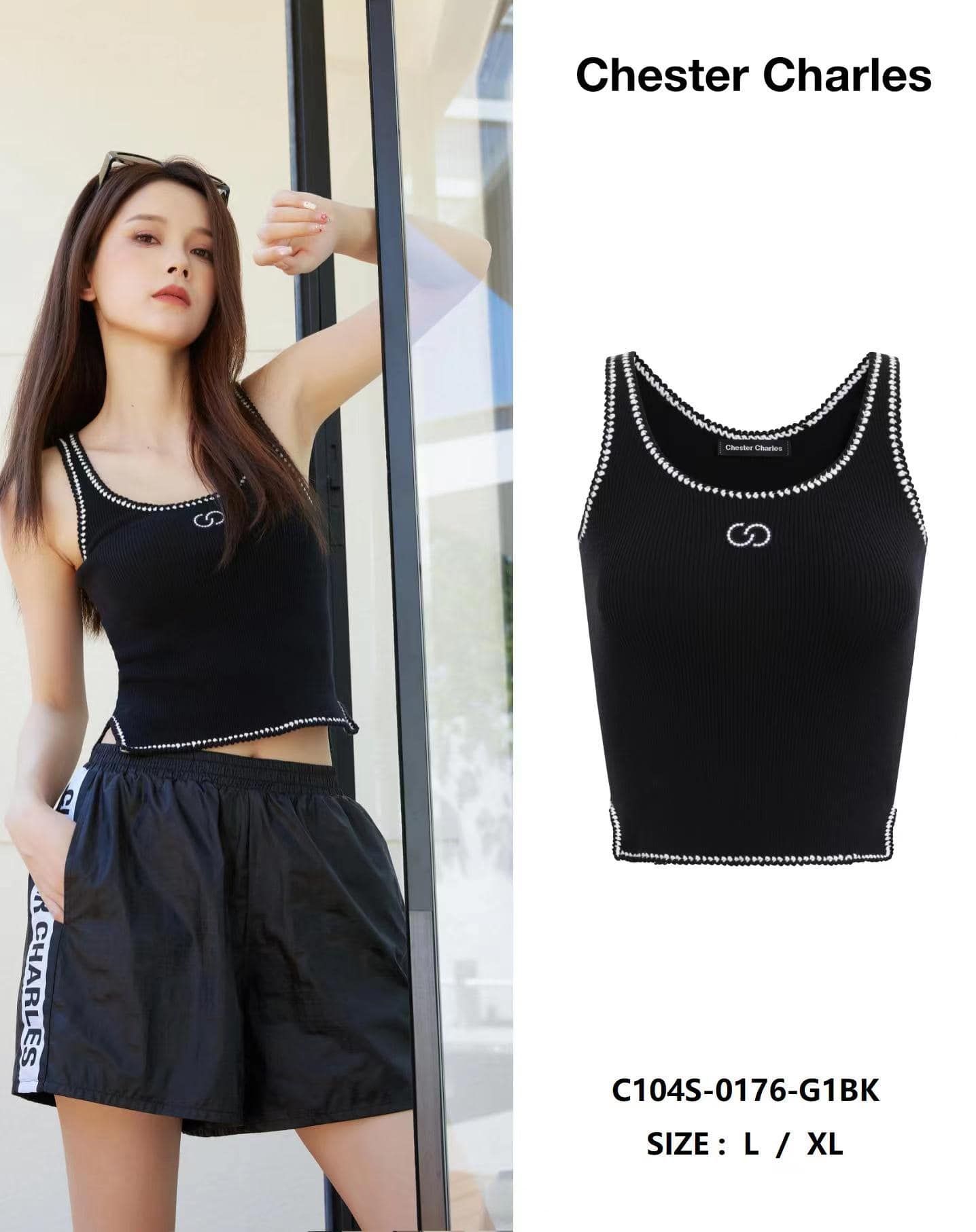Áo tank top đen viền trắng CC