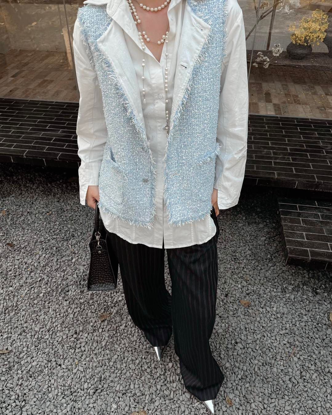 Áo Ghile tweed xanh - 2 túi