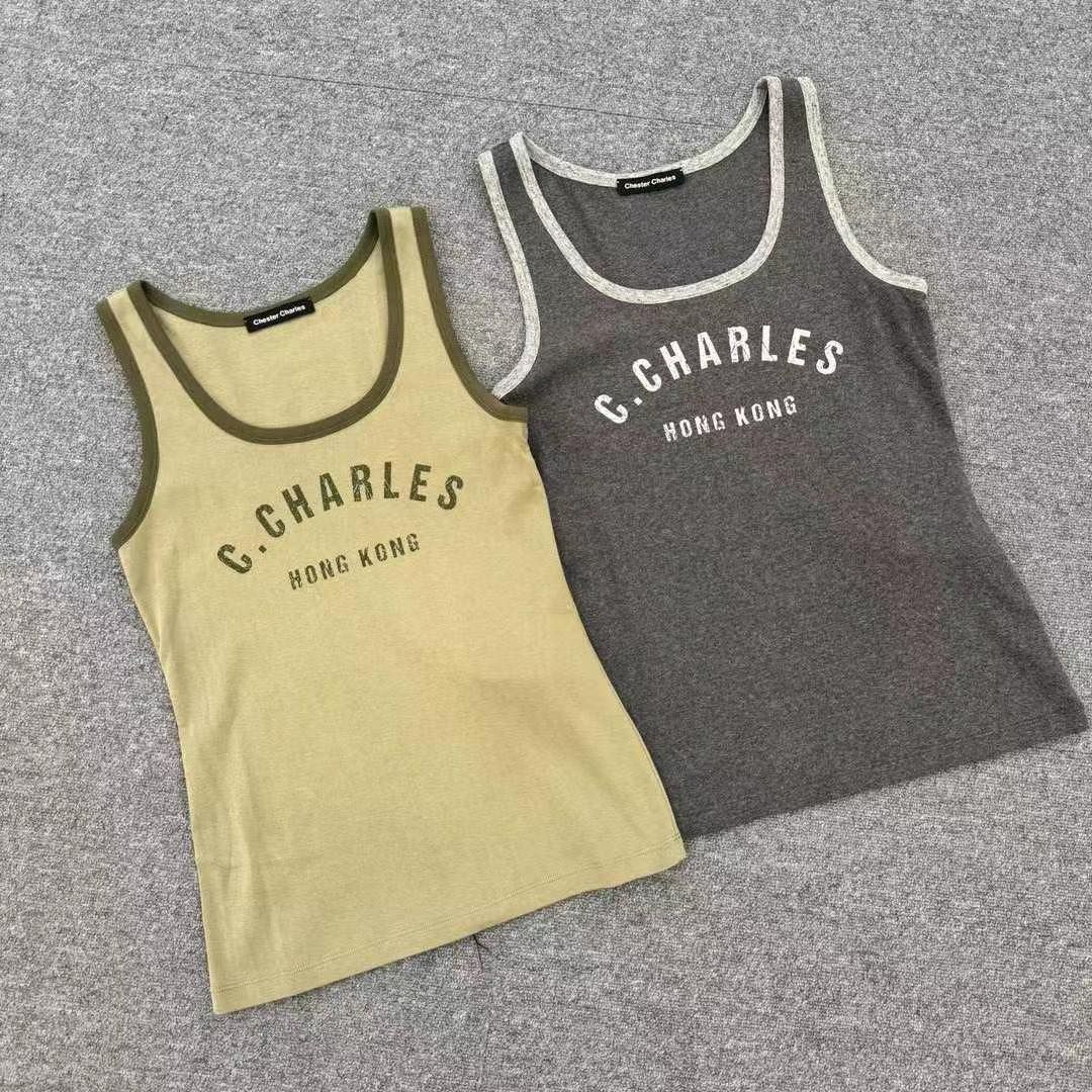 Áo tanktop xanh rêu- chữ Hongkong