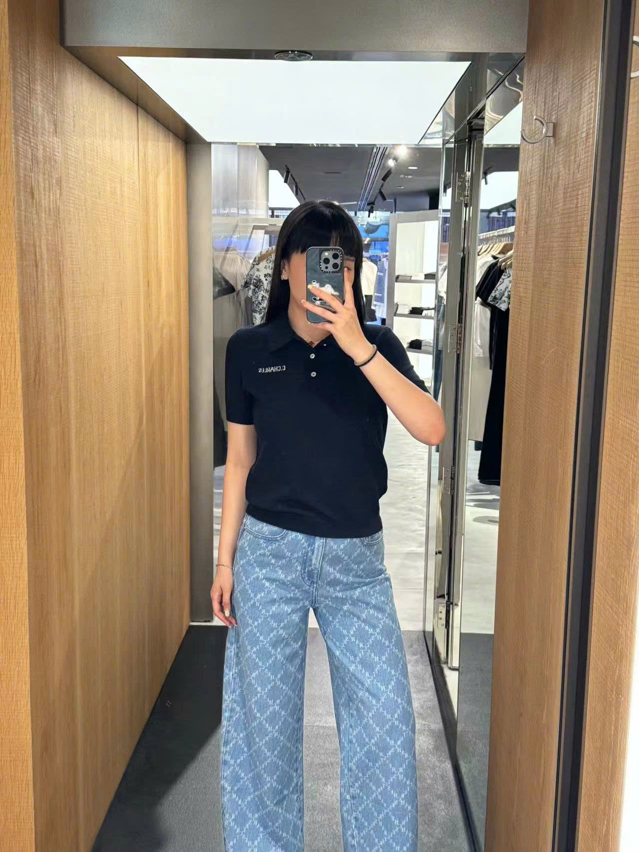 Quần jean caro xanh