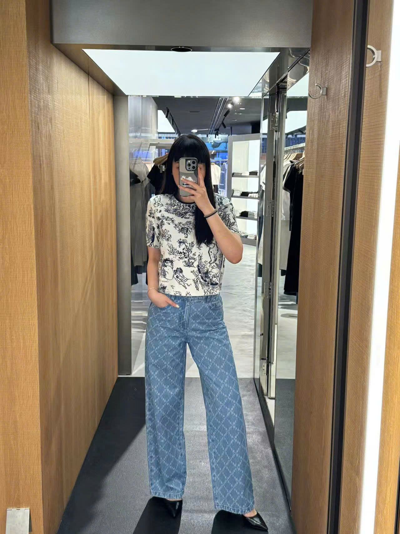 Quần jean caro xanh
