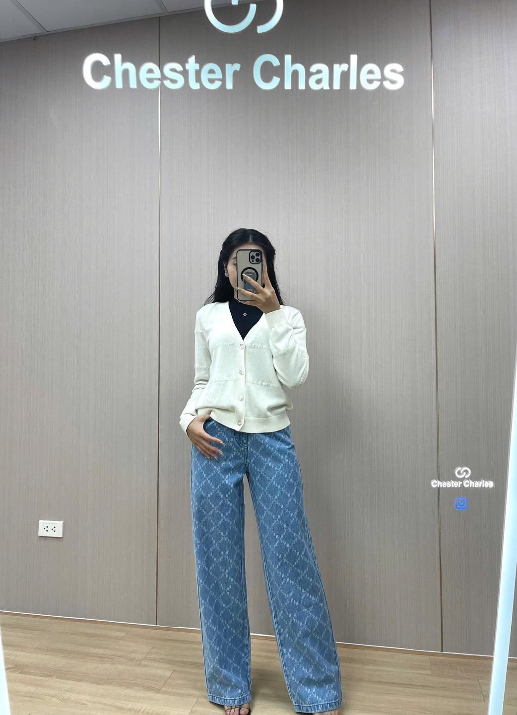 Quần jean caro xanh