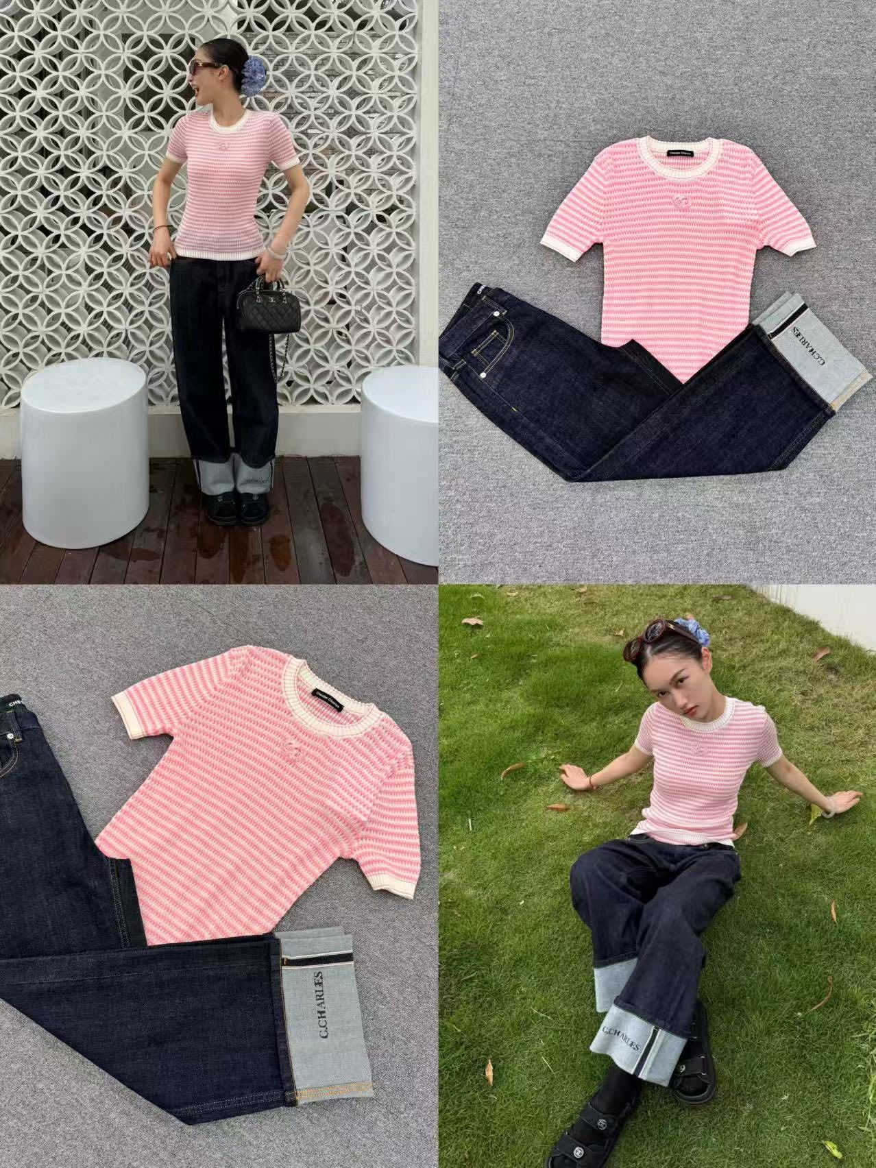 Áo kẻ Zích Zắc trắng hồng