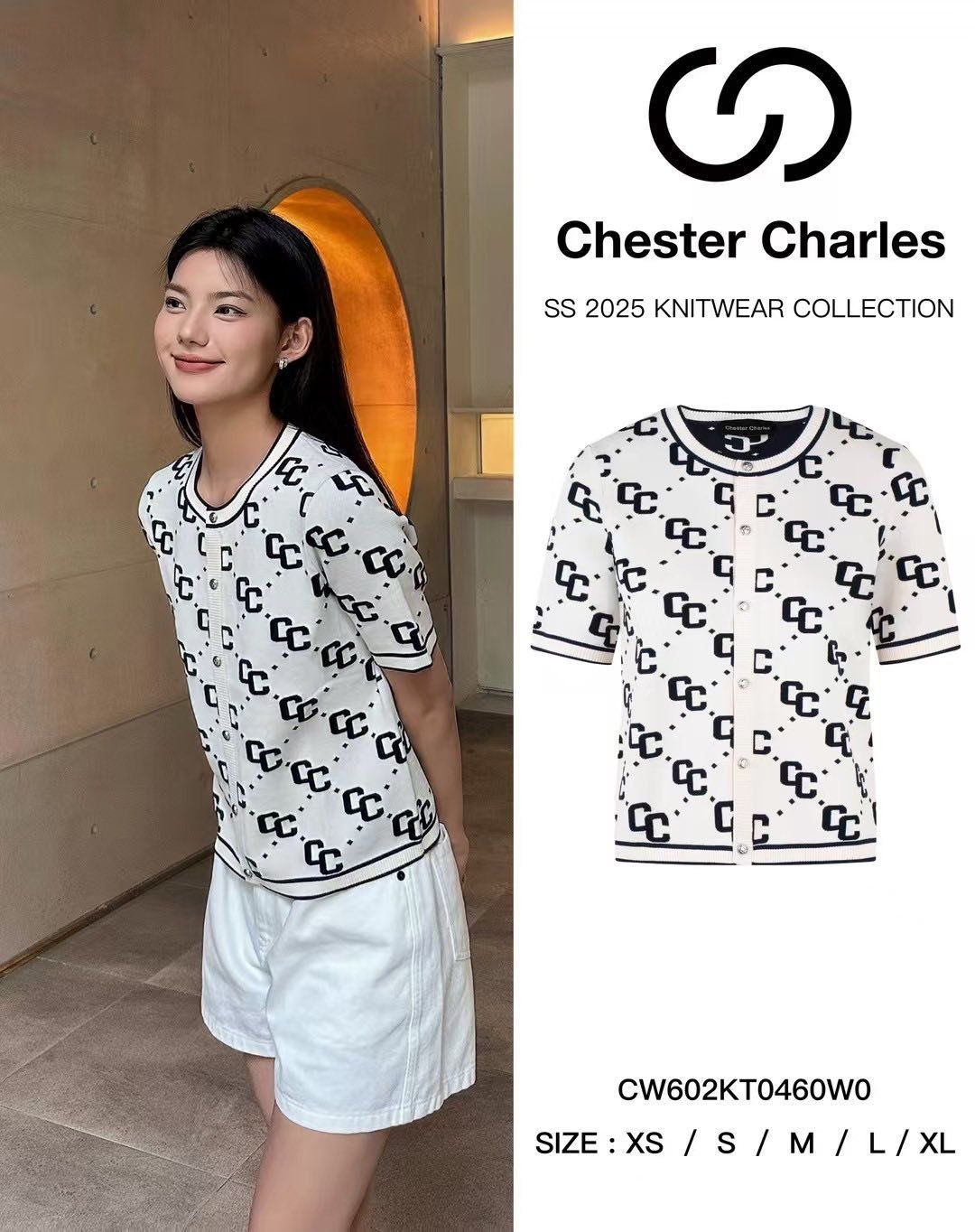 Áo CDG trắng ngắn tay full logo CC